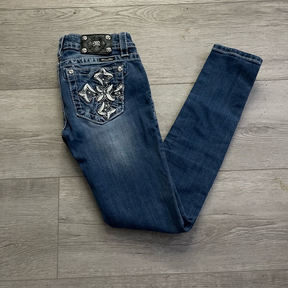 Miss Me Dark Blue Skinny Jeans with Embellished Design